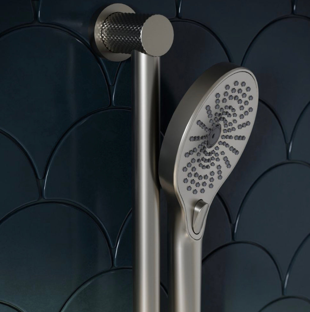 Owen & Finch Messing Doucheset – Geborsteld Nikkel | Thermostaatkraan met Diamantkarteling, Handdouche & Regendouche Ø250mm (OF251913BN)
