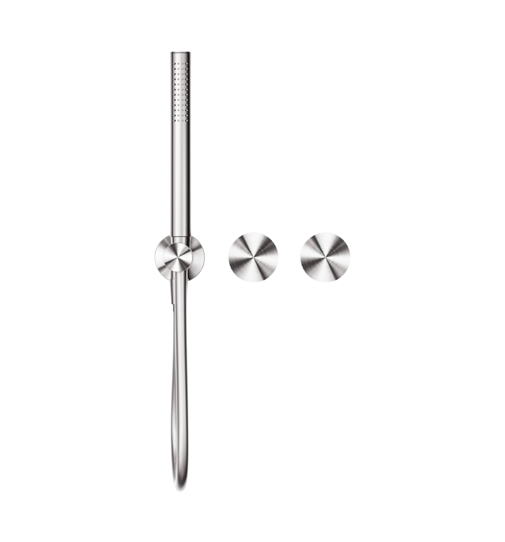 Owen & Finch Messing staafhanddouche met diamantkarteling en dubbele progressive mengkranen – Geborsteld Nikkel luxe design (OF252003dBN)