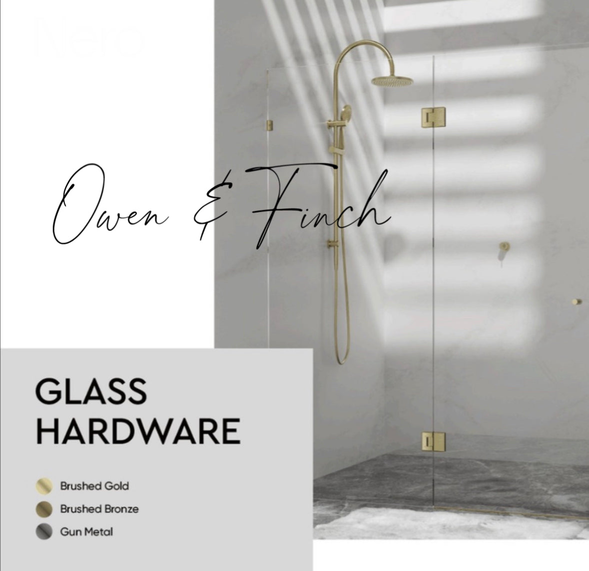 Owen & Fich Glasbeslag Wand-Glas Bevestiging Brushed Gun Metal PVD Set Van 4