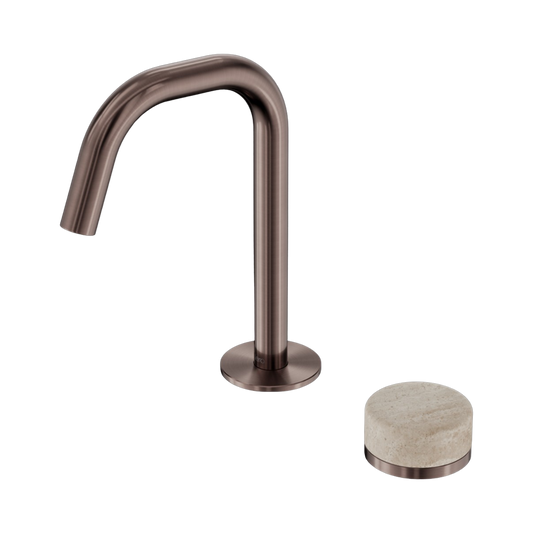 Owen & Finch 2-gats Progressive Inbouw Lage Wastafelmengkraan Marmeren Greep Brushed Satin Bronze PVD
