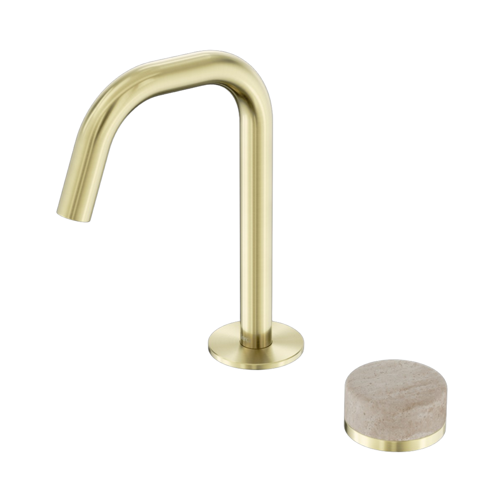 Owen &amp; Finch 2-Hole Progressive Built-In Low Basin Mixer with Marble Handle Brushed Champagne Gold PVD (OF24E045BG)