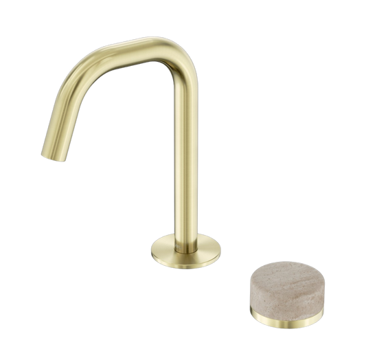 Owen & Finch 2-gats Progressive Inbouw Lage Wastafelmengkraan Met Marmeren Greep Brushed Champagne Gold PVD (OF24E045BG)