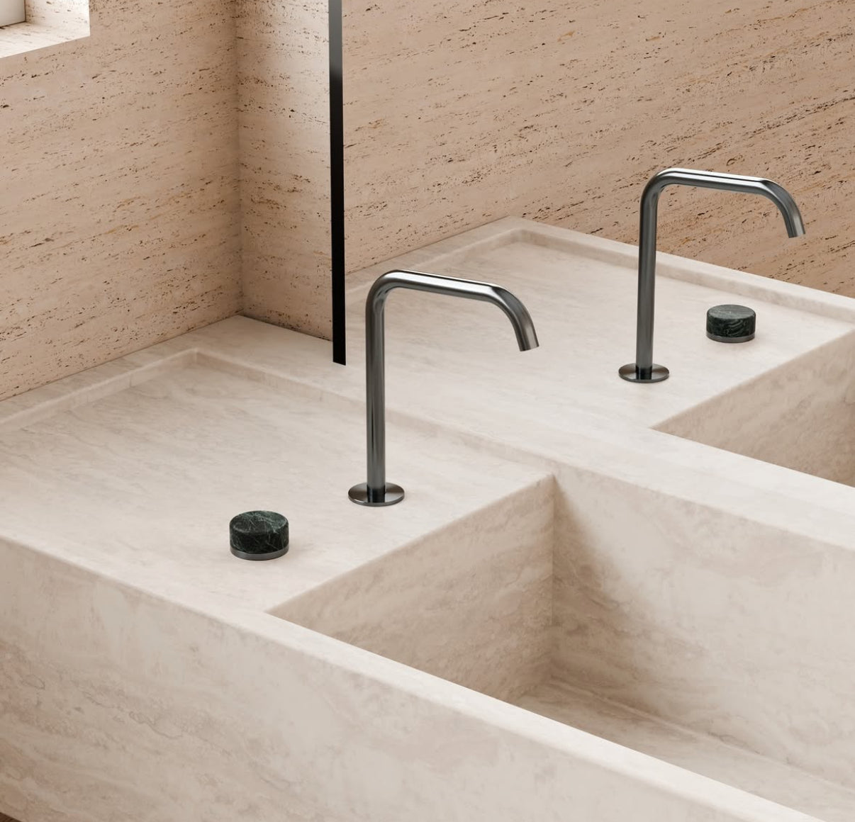 Owen & Finch 2-gats Progressive Inbouw Hoge Wastafelmengkraan Marmeren Greep Brushed Gun Metal PVD
