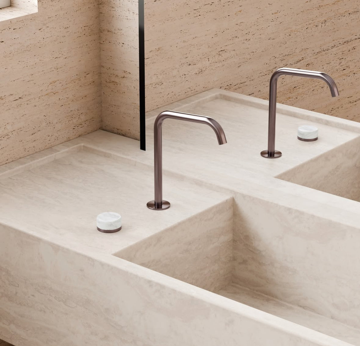 Owen & Finch 2-gats Progressive Inbouw Hoge Wastafelmengkraan Marmeren Greep Geborsteld Satijn Brons PVD