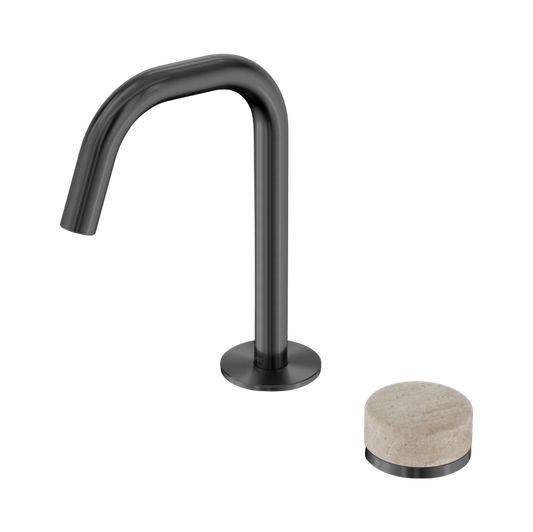 Owen & Finch 2-gats Progressive Inbouw Lage Wastafelmengkraan Marmeren Greep Gun Metal PVD
