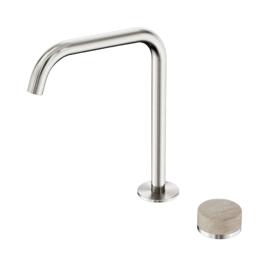 Owen & Finch 2-gats Progressive Inbouw Hoge Wastafelmengkraan Marmeren Greep Brushed Nickel