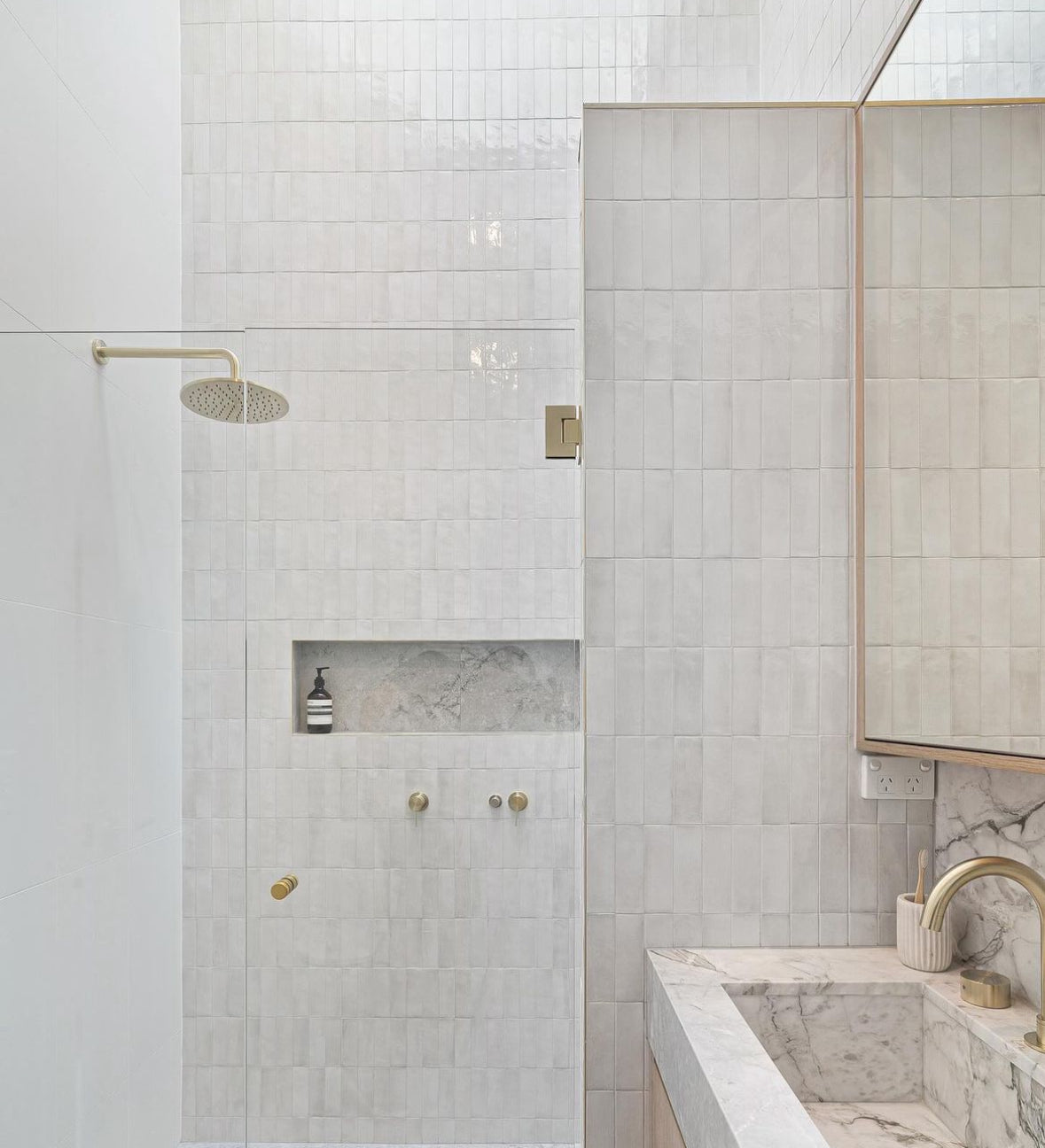Owen &amp; Finch Brass Glass-to-Glass Hinge 90° | Glass Hardware for Shower Doors Brushed Champagne Gold PVD (OFSH101BG)