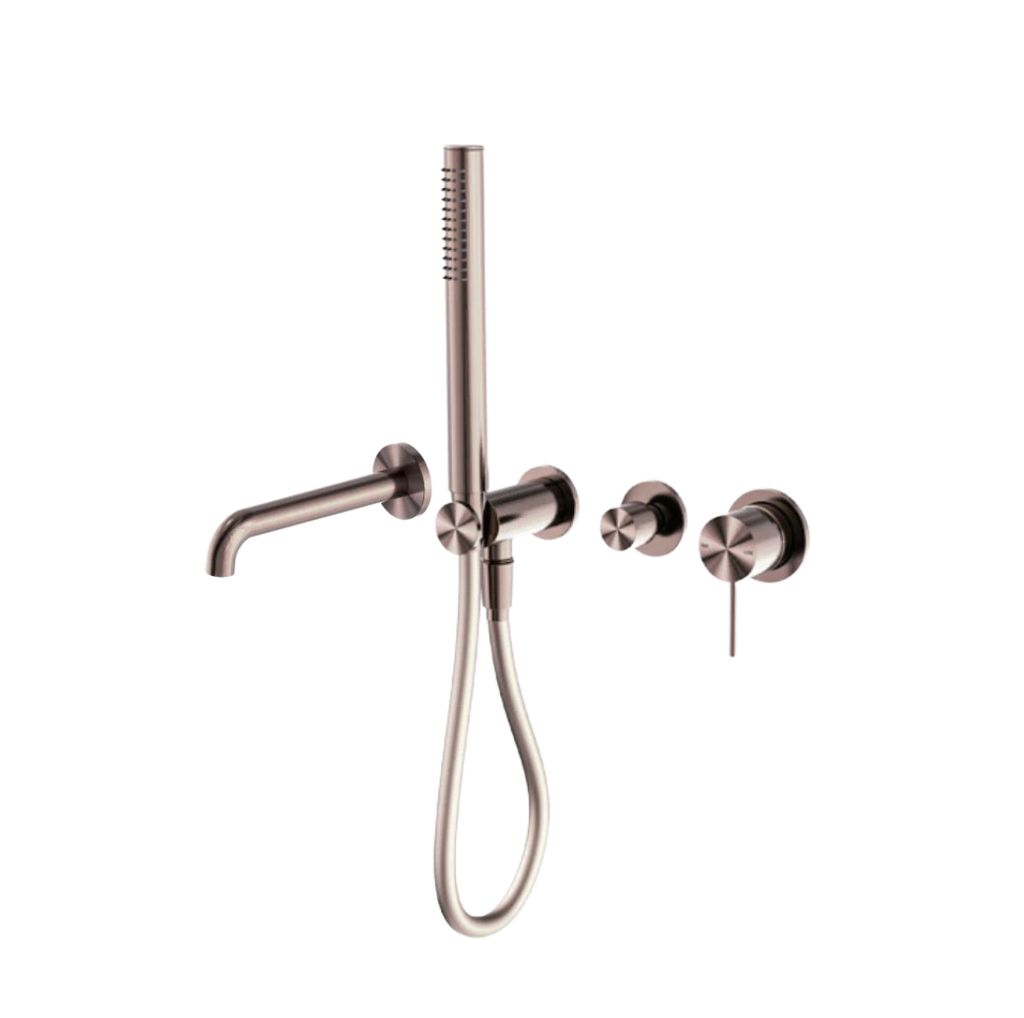 Owen &amp; Finch Brass Bath Mixer – Brushed Satin Bronze (PVD) – With Mixer, Bar Hand Shower &amp; 215/250 mm Spout (OF221912hBZ)