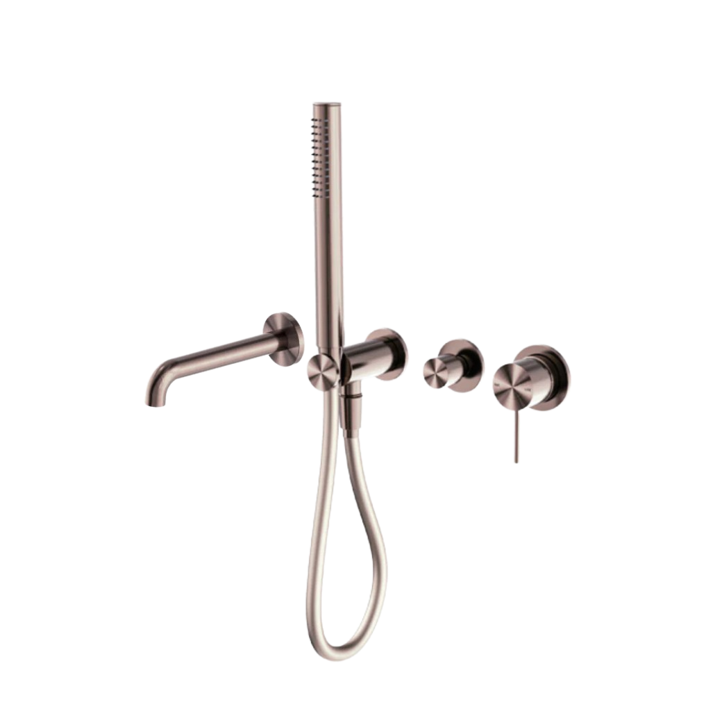 Owen &amp; Finch Brass Bath Mixer – Brushed Satin Bronze (PVD) – With Mixer, Bar Hand Shower &amp; 215/250 mm Spout (OF221912hBZ)
