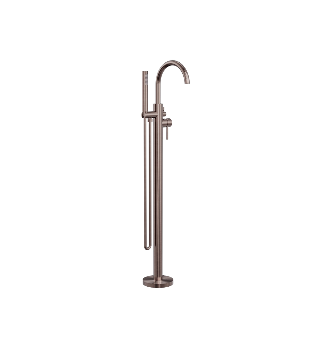 Owen & Finch Messing Vrijstaande Badkraan Geborsteld Satijn Brons PVD – Luxe Badmengkraan met Elegante Staafhanddouche (OF210903aBZ)