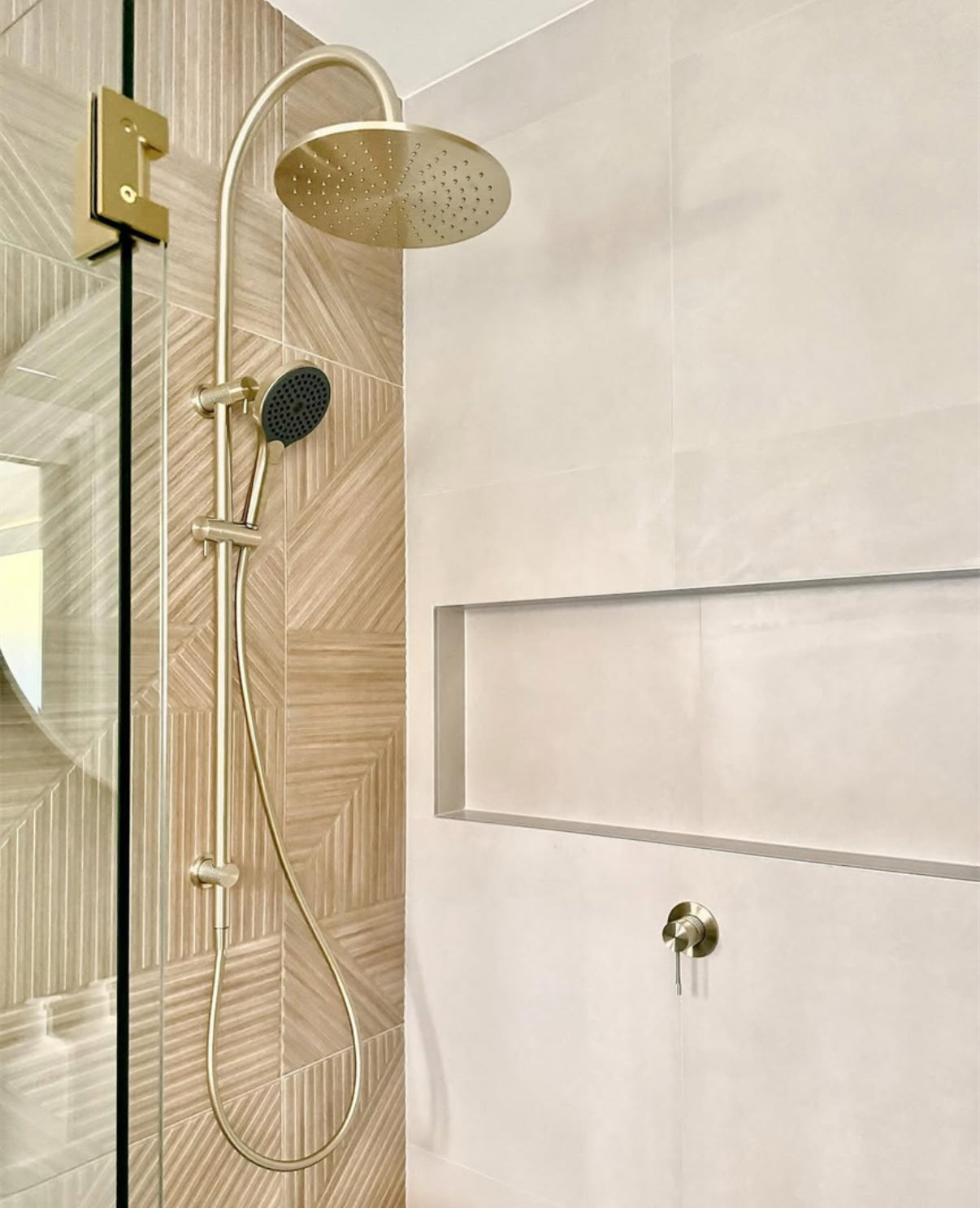 Owen &amp; Finch Brass Glass-to-Glass Hinge 180° | Glass Hardware for Shower Doors Brushed Champagne Gold PVD (OFSH102BG)