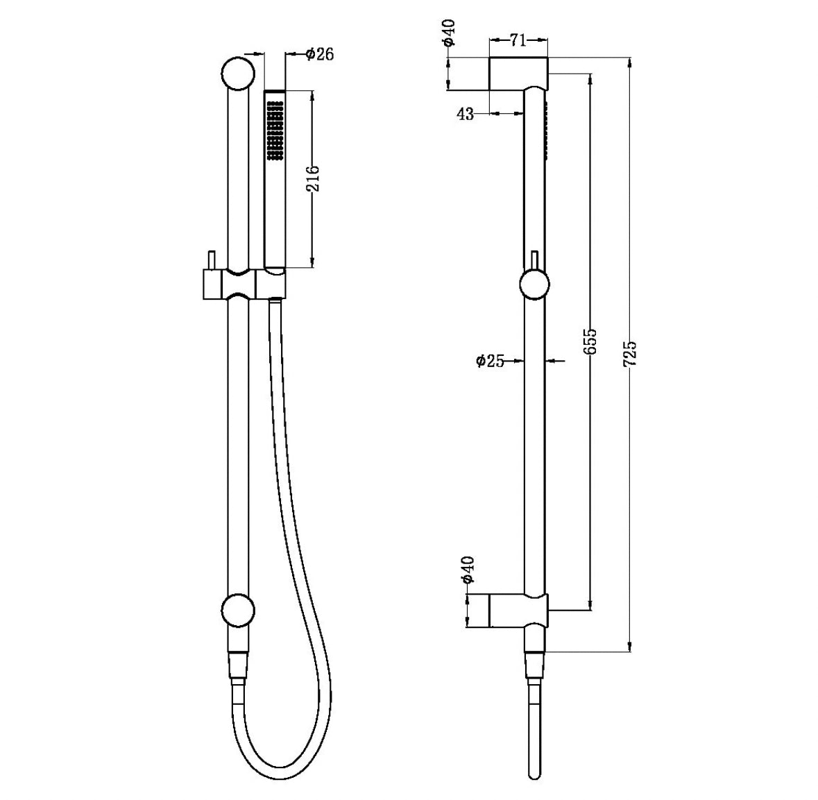 Owen & Finch Zen Outdoor Staafhanddouche Met Glijstang Bruhed Graphite PVD