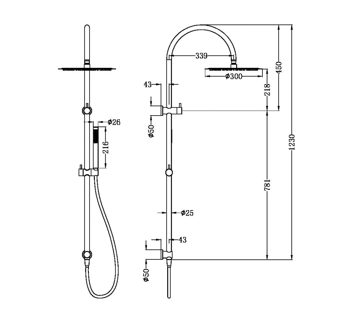 Owen & Finch Zen Outdoor Doucheset Brushed Nickel Met Mengkraan