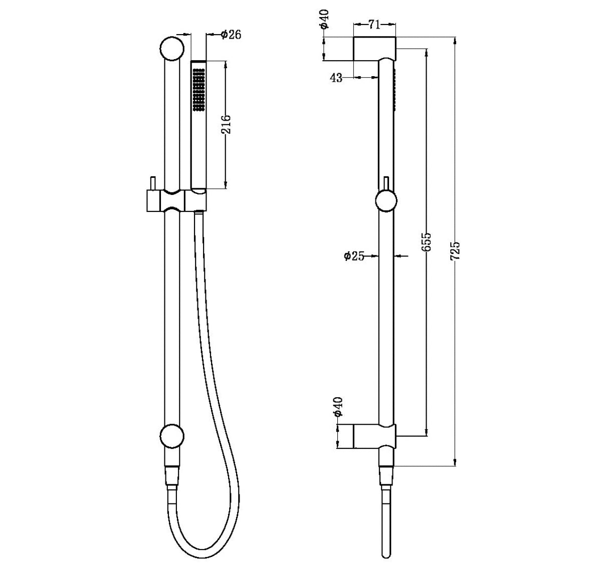 Owen & Finch Zen Staafhanddouche Met Glijstang Brushed Nickel