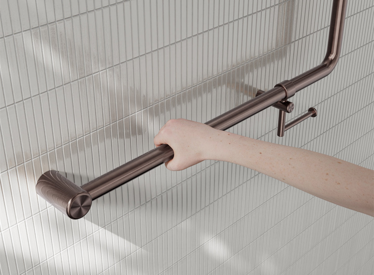 Owen & Finch Care toiletbeugel 90 graden 32 mm met toiletrolhouder 750 x 750 mm – Geborsteld Satijn Brons PVD (OFCR3290bhBZ)