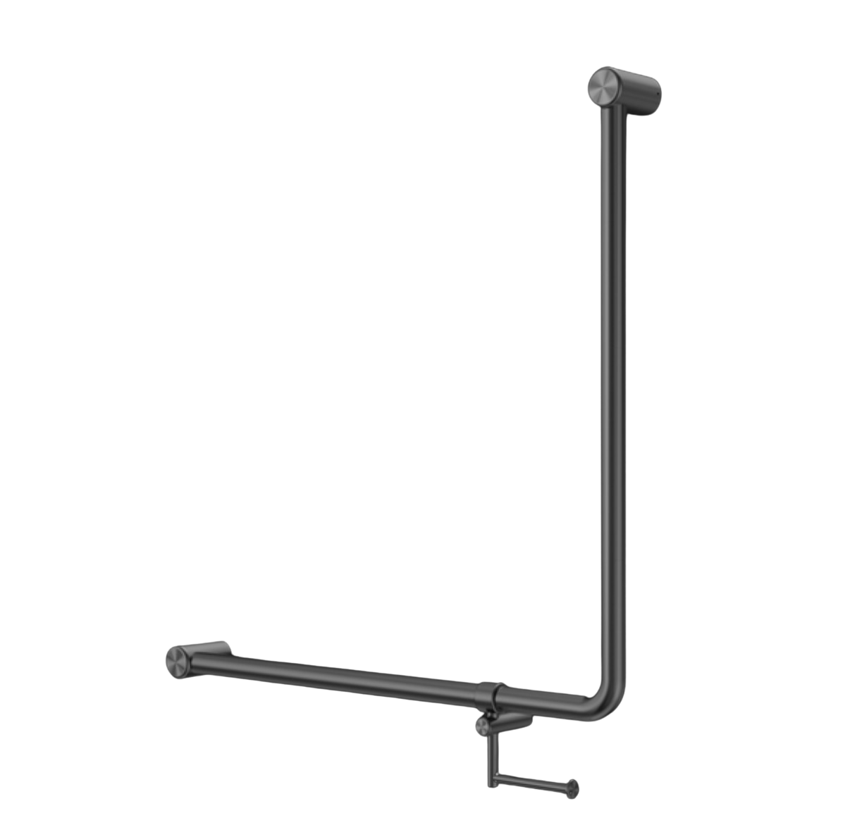 Owen & Finch Care toiletbeugel 90 graden 32 mm met toiletrolhouder 750 x 750 mm – Geborsteld Gun Metal PVD (OFCR3290bhGM)