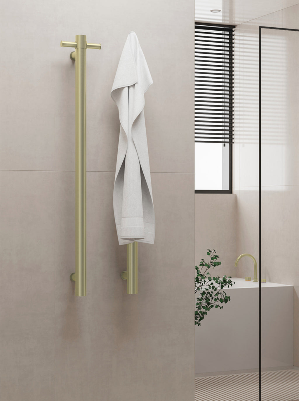 Owen & Finch RVS Verticale Elektrische Handdoekverwarming 900mm – Geborsteld Champagne Goud PVD – Luxe Design Radiator (OFV902hBG)