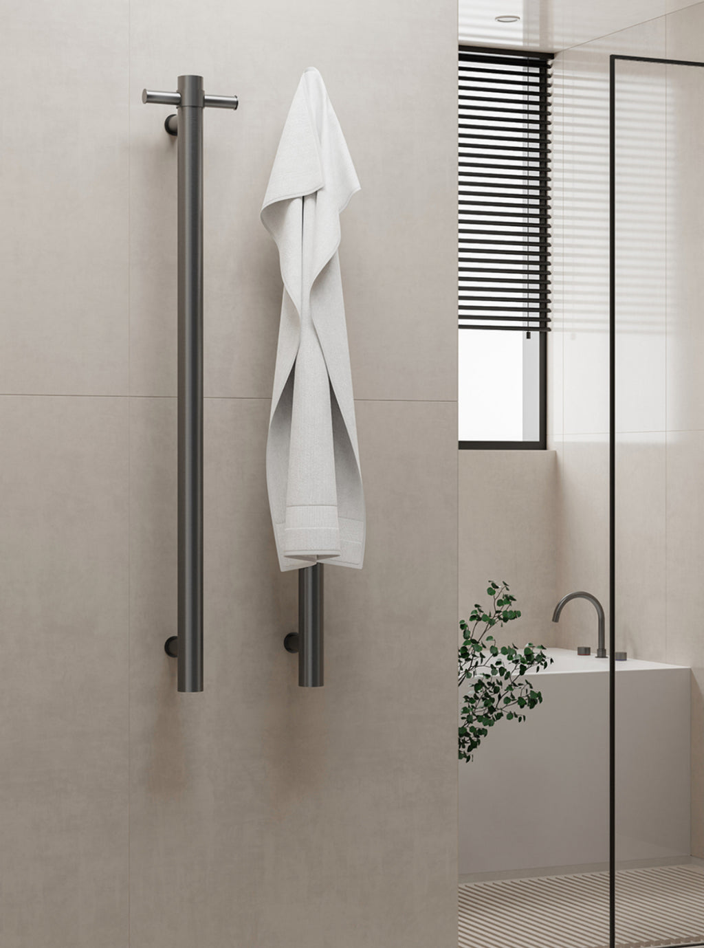 Owen & Finch RVS Verticale Elektrische Handdoekverwarming 900mm – Geborsteld  Gun Metal PVD – Luxe Design Radiator (OFV902hGM)