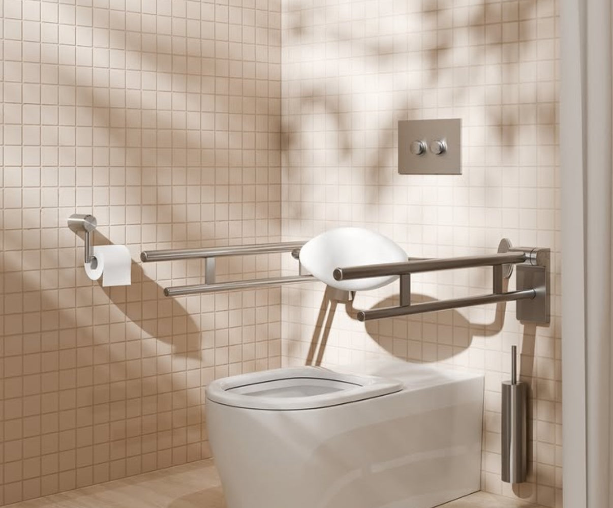 Opklapbare toiletbeugel RVS geborsteld satijn brons PVD 73 cm | wandbeugel toilet | Owen & Finch Care (OFCR0007BZ)