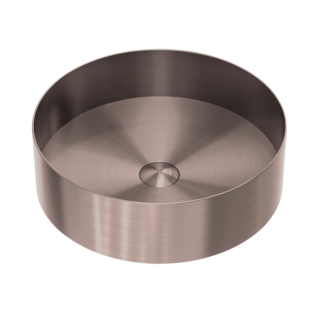 Owen & Finch RVS Waskom Geborsteld Satijn Brons PVD | Luxe Ronde Opbouw Waskom 400 mm (OFB401rBZ)