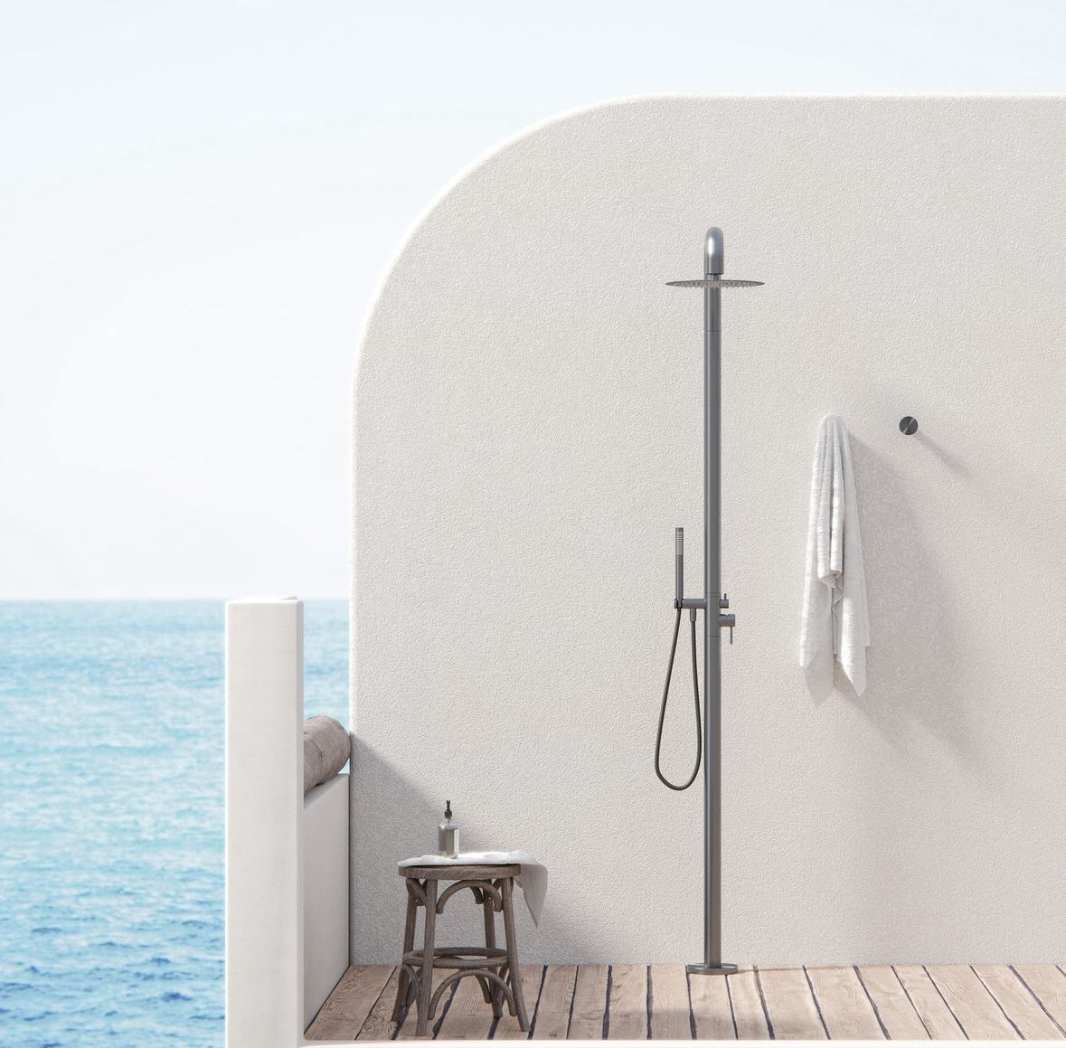 Owen &amp; Finch Luxury Outdoor Shower – 316L Stainless Steel – Brushed Graphite (PVD) – Rain Shower Ø300 mm + Rod Hand Shower (OF162205aGR) 
