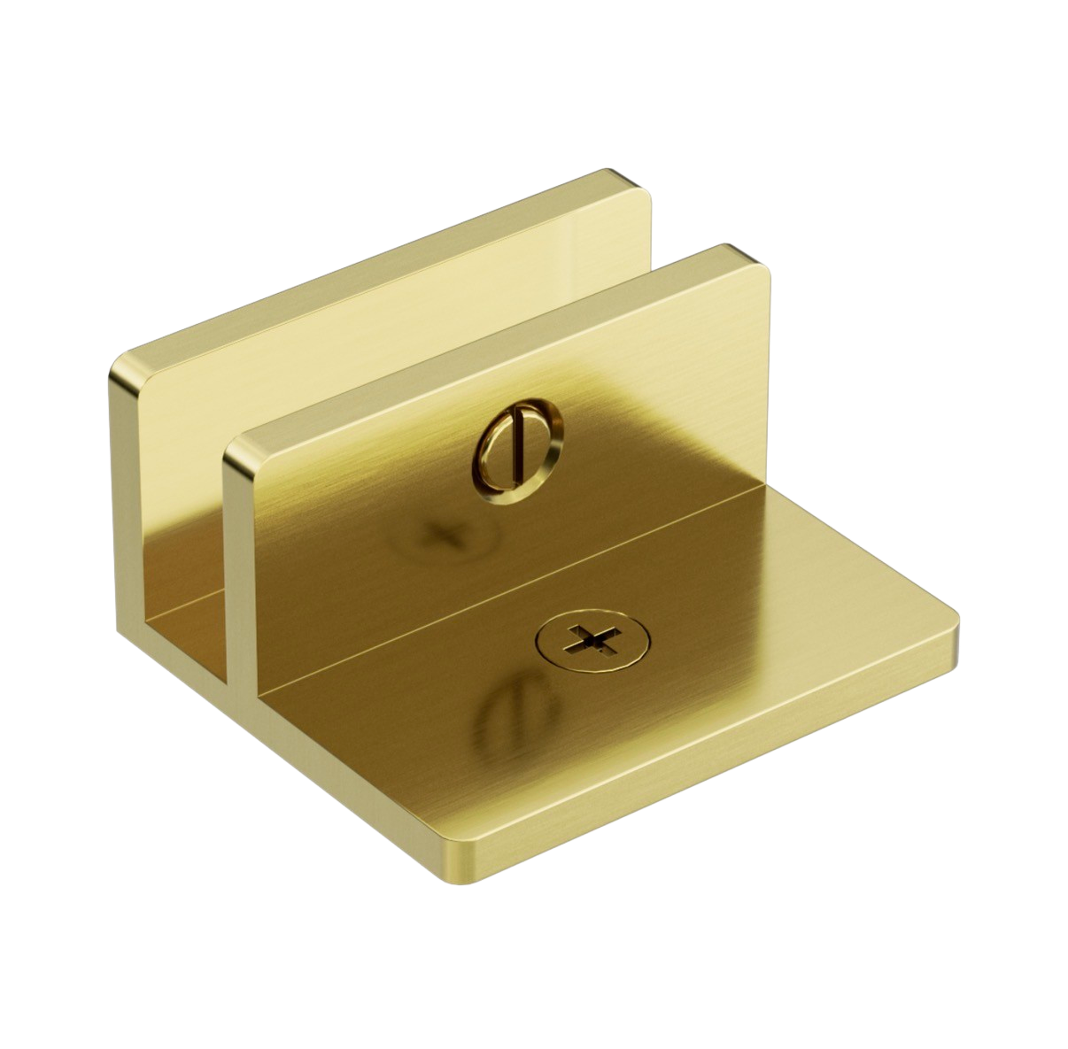 Owen &amp; Finch Brass Glass Fittings 90° – U-Shaped Mounting Bracket for 10mm Glass Brushed Champagne Gold PVD (OFSH202BG)