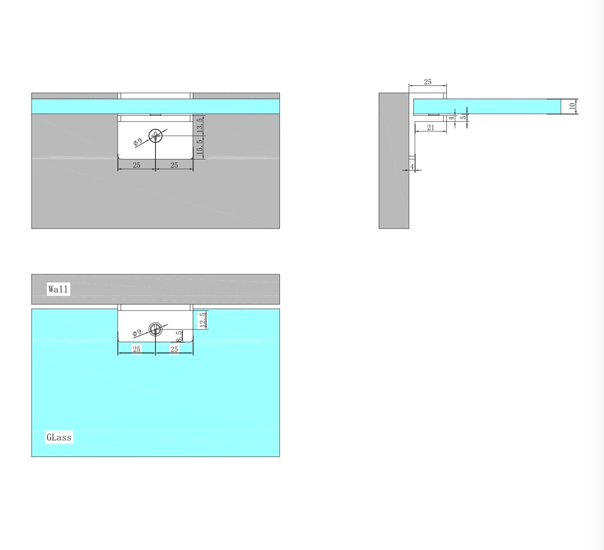 Owen &amp; Finch Brass Glass Fittings 90° – U-Shaped Mounting Bracket for 10mm Glass Brushed Champagne Gold PVD (OFSH202BG)