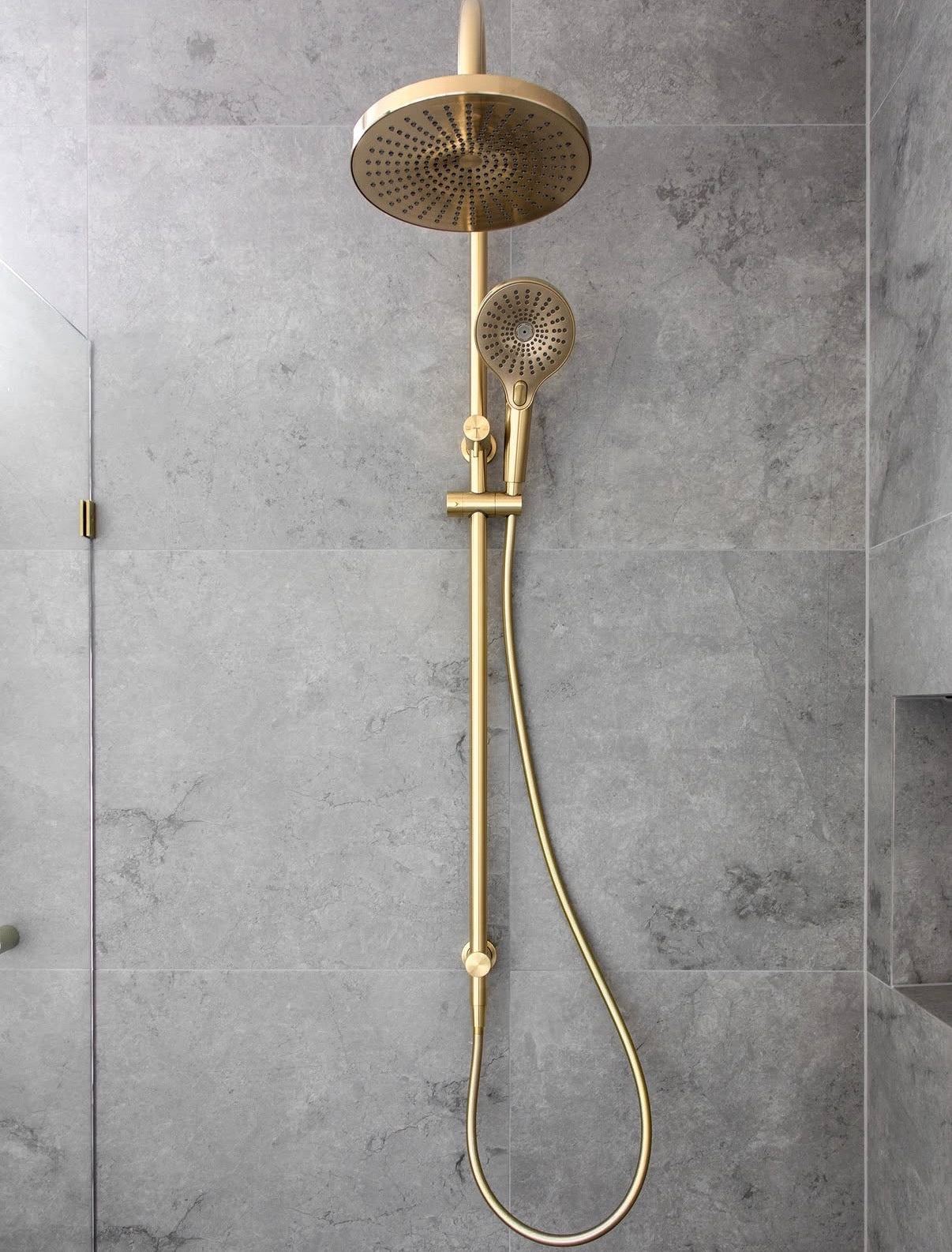 Owen &amp; Finch Brass Built-in Shower Set – Brushed Champagne Gold PVD | Rain Shower &amp; Mixer Tap (OF251905eBG)