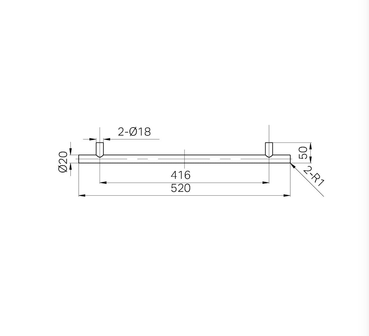 Ladegreep & Kastgreep 316L RVS Geborsteld Nikkel | Lengte 520mm | Owen & Finch (OF25F005BN)