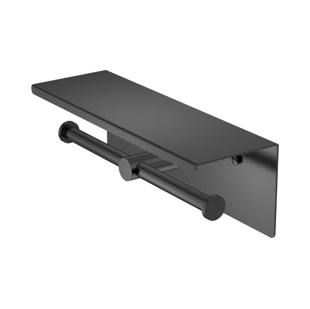 Toiletrolhouder RVS Geborsteld Gun Metal PVD Met Reserverolhouder en Planchet | Owen & Finch (OF1986eGM)