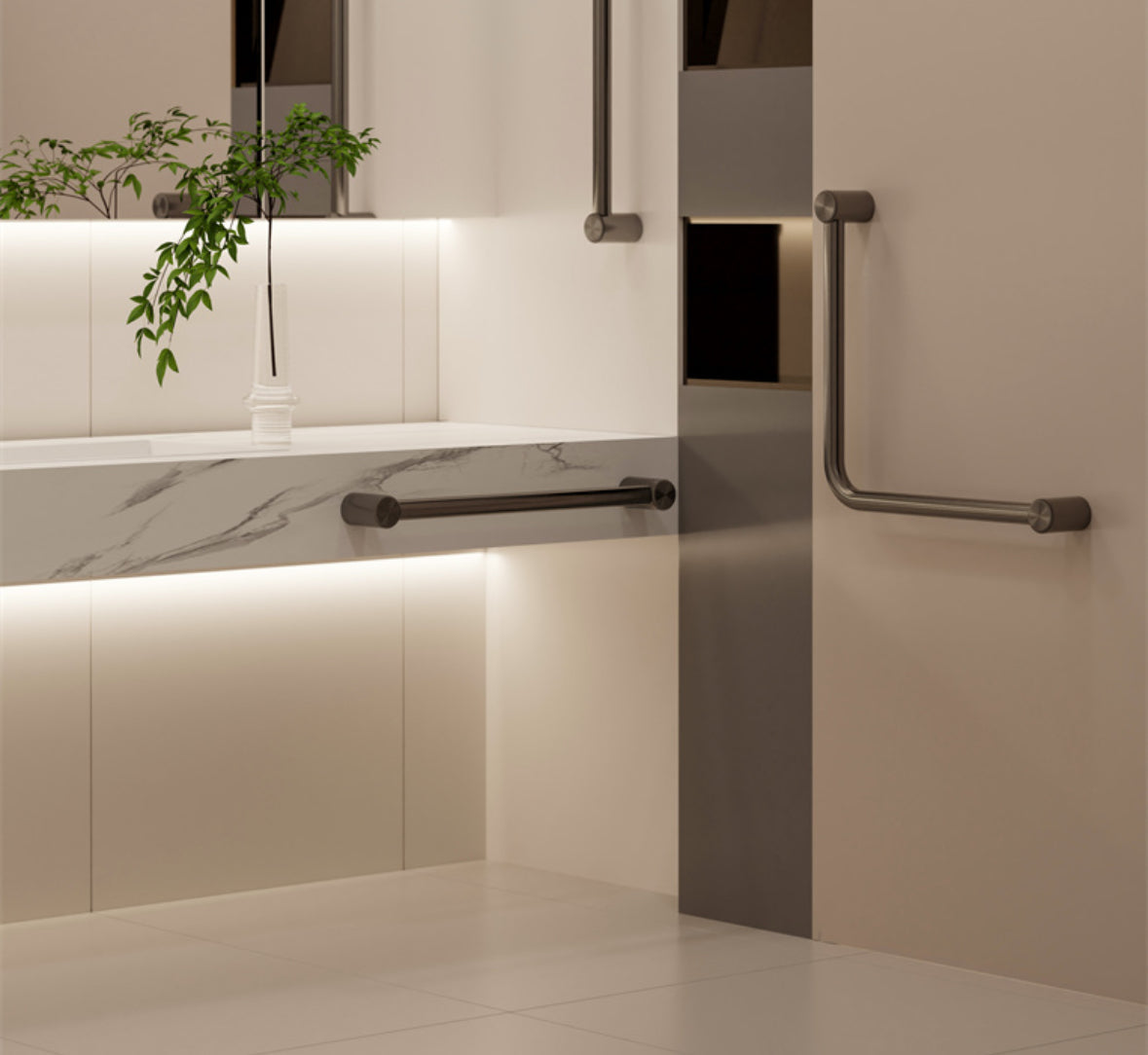 Owen &amp; Finch Stainless Steel Care 32mm Wall Grab Bar 90 Degrees 450x450MM Continuous Brushed Nickel (OFCR3290aBN)