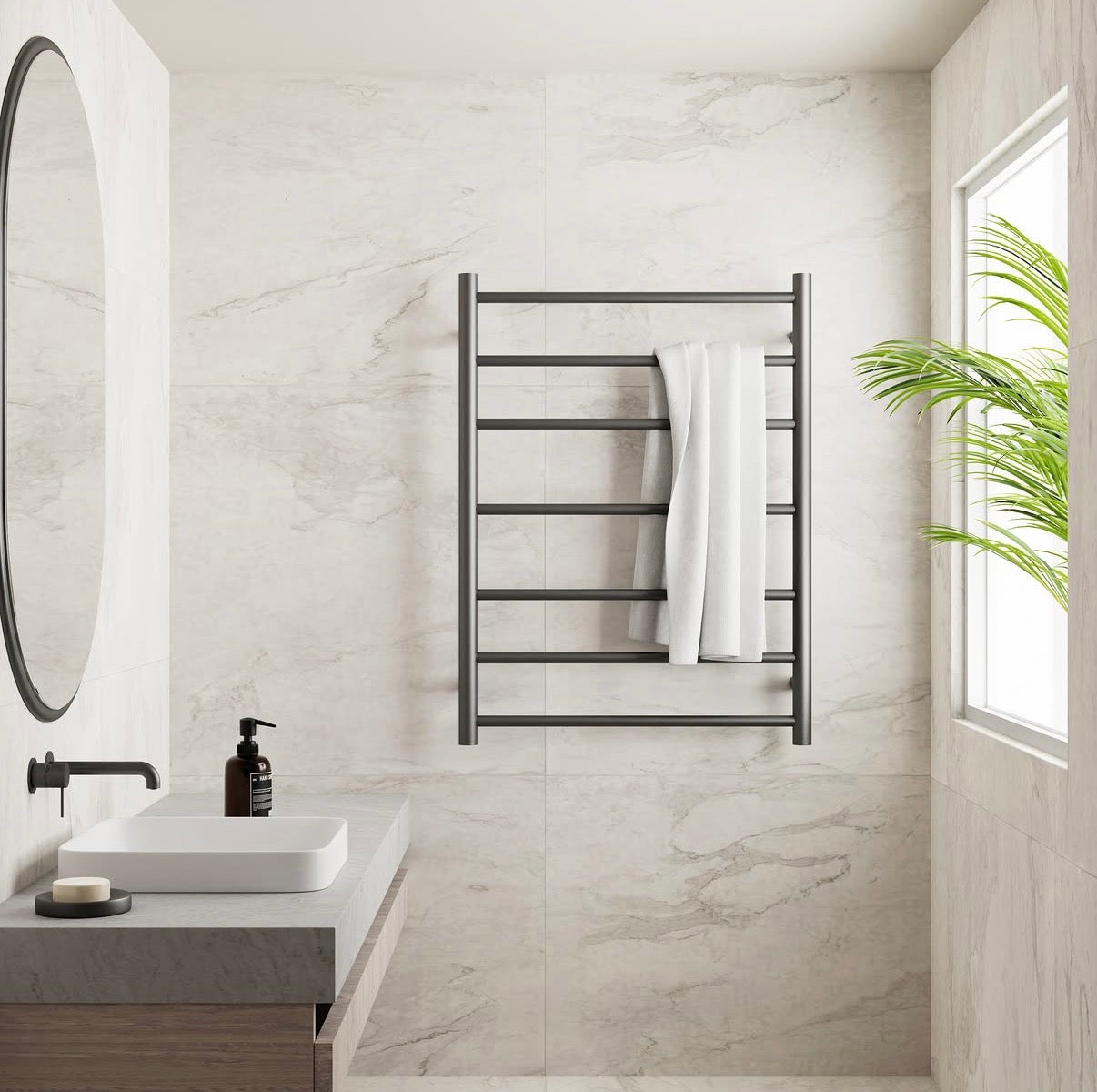 Elektrische Handdoekradiator RVS Geborsteld Grafiet PVD 800×600mm | Owen & Finch (OF190003hGR)