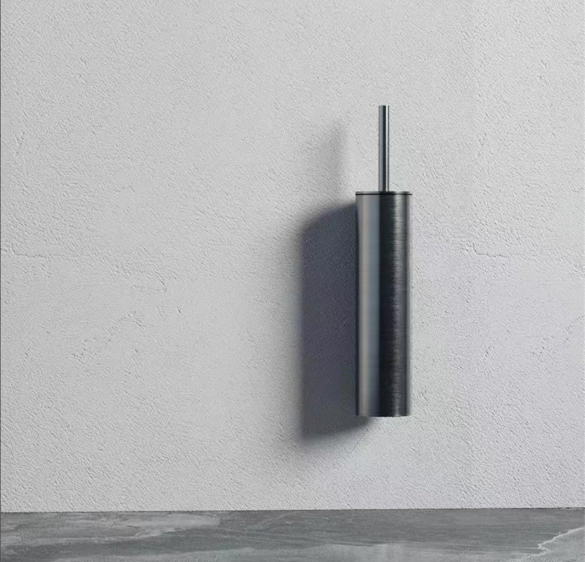 Owen &amp; Finch Wall-Hung Toilet Brush with Holder – Brushed Gun Metal (PVD) – Black Brush – Stainless Steel (OF1988GM)
