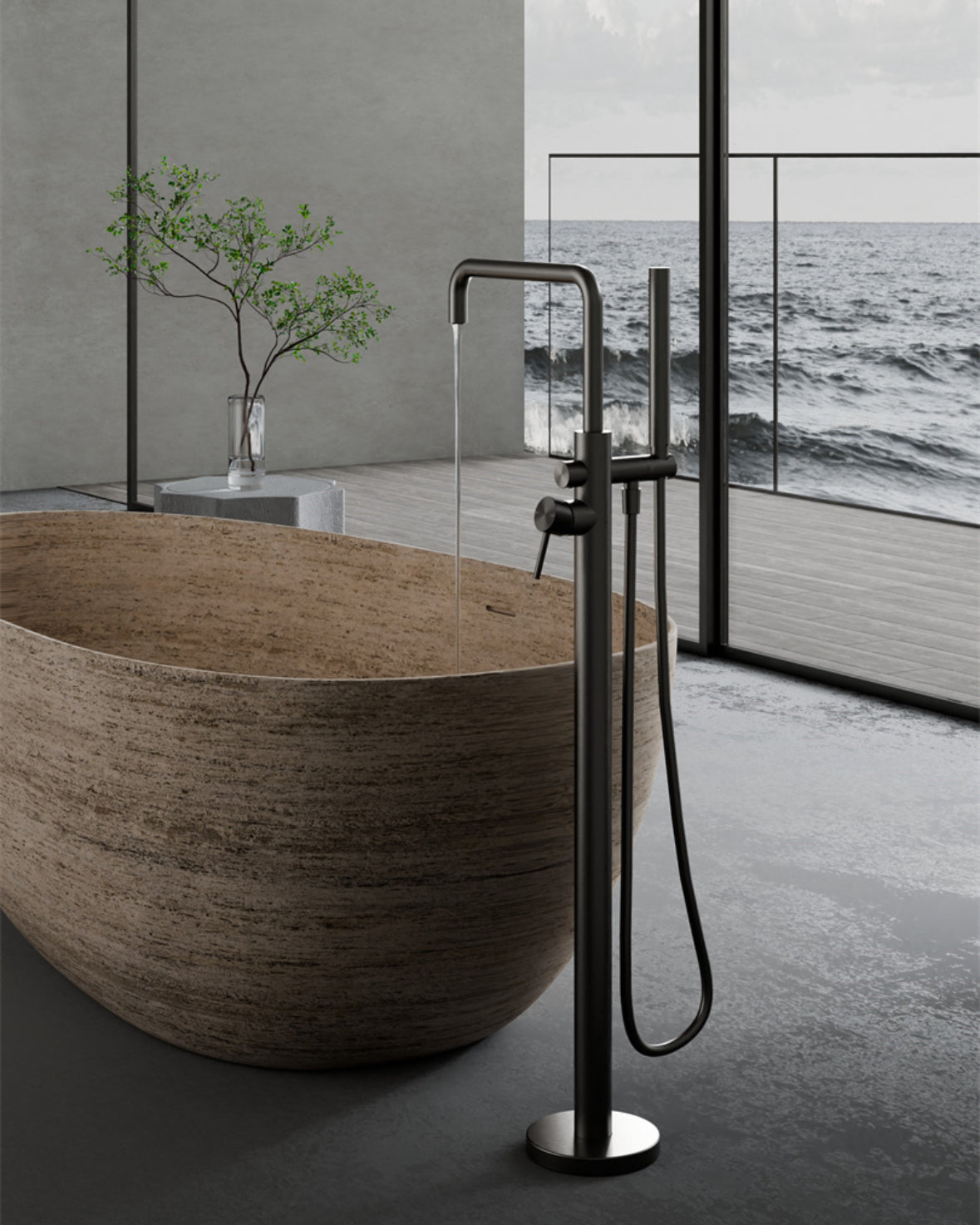 Owen &amp; Finch Luxury Freestanding Faucet – 316L Stainless Steel Brushed Graphite (PVD) – Bath and Basin Faucet – (OF162203a02GR)