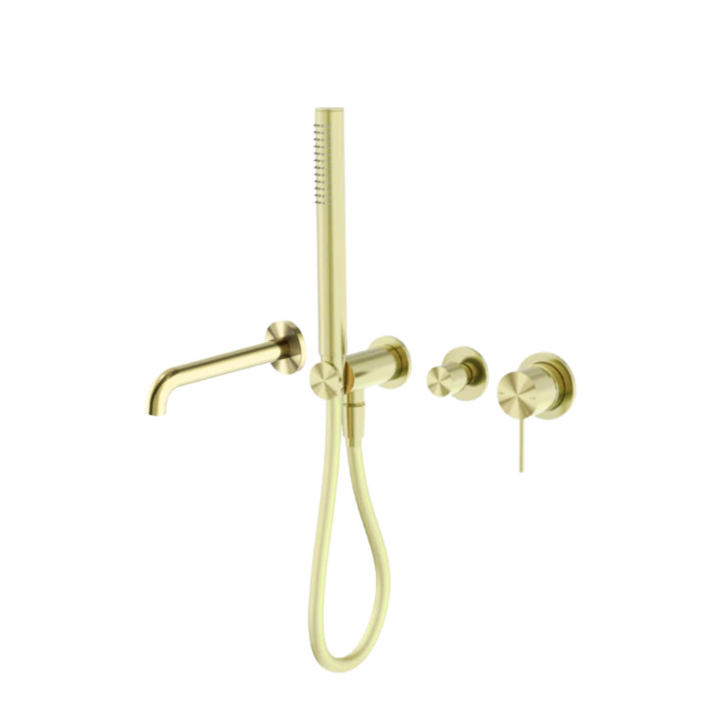 Owen &amp; Finch Brass Bath Mixer – Brushed Champagne Gold (PVD) – With Mixer, Bar Hand Shower &amp; 230/260 mm Spout (OF221912hBG)