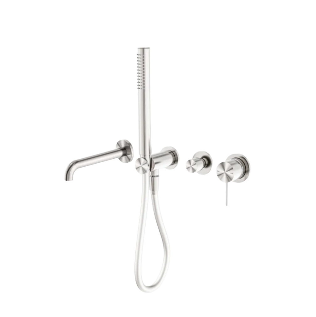Owen &amp; Finch Brass Bath Mixer – Brushed Nickel – With Mixer, Bar Hand Shower &amp; 230/260 mm Spout (OF221912hBN)