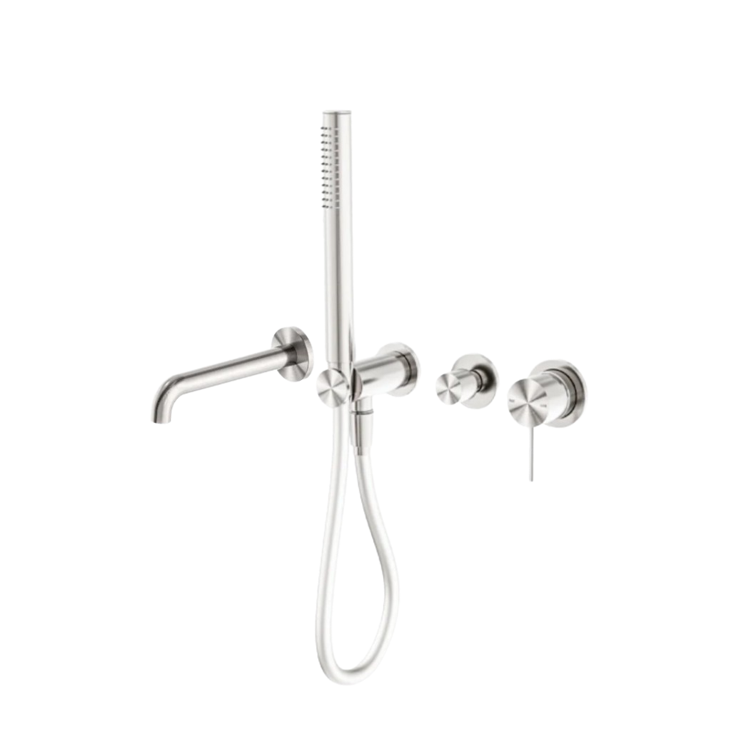 Owen &amp; Finch Brass Bath Mixer – Brushed Nickel – With Mixer, Bar Hand Shower &amp; 230/260 mm Spout (OF221912hBN)