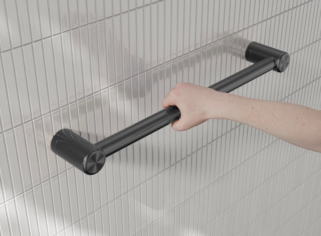 Owen & Finch Care wandgreep 32 mm – Geborsteld Gun Metal PVD – Voor minder-validen sanitaire ruimtes (OFCR2512GM)
