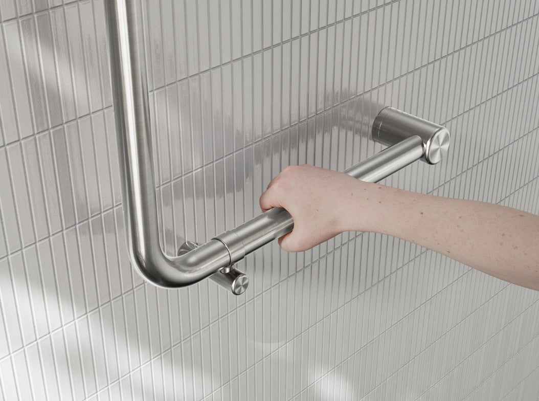 Owen & Finch RVS Care Wandgreep 90° Geborsteld Nikkel 450x450 mm – Luxe & Veilige Badkamersteun (OFCR3290dBN)