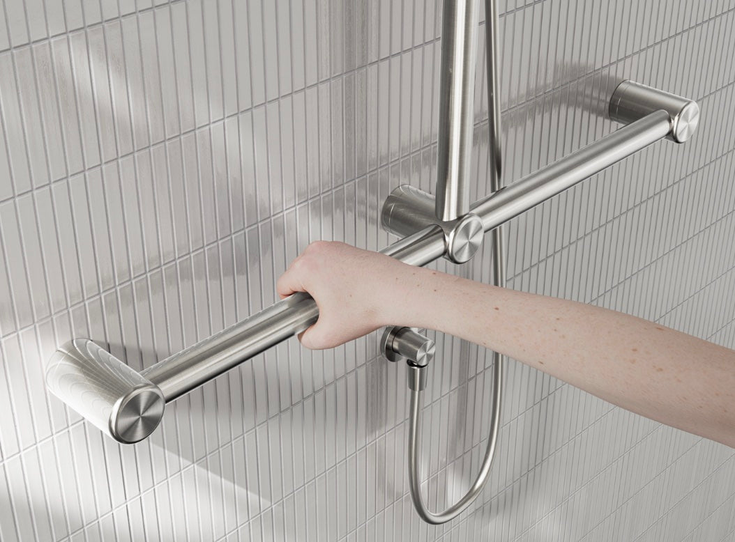 Owen & Finch Care handdouche met glijstang en leuning – Inclusief mengkraan – Geborsteld Nikkel (OFCS006BZ)