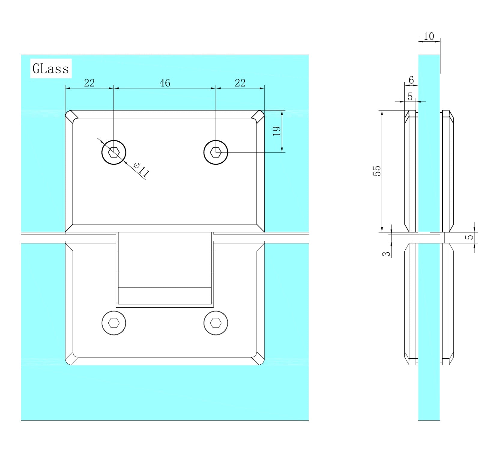 Glasscharnier Messing Geborsteld champagne goud PVD 180° Douchedeur | Owen & Finch (OFSH102BG)