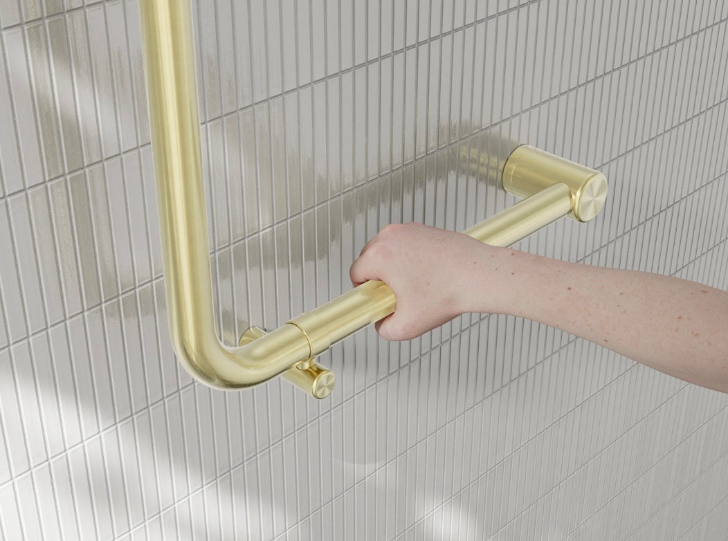 Owen & Finch RVS Care Wandgreep 90° Geborsteld Champagne Goud PVD 450x450 mm – Luxe & Veilige Badkamersteun (OFCR3290dBG)