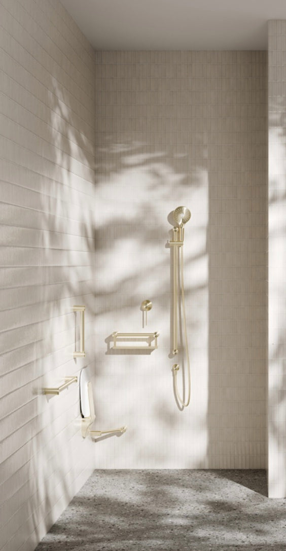 Owen & Finch Care Inklapbare Douchestoel Geborsteld Champagne Goud PVD 960x330 mm – Luxe, Veilige & Ruimtebesparende Douchestoel (OFCR0002BG)