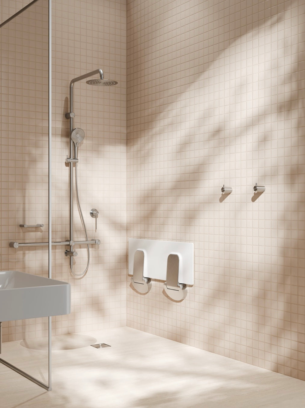 Owen & Finch Care Inklapbare Douchestoel Geborsteld Nikkel 960x330 mm – Luxe, Veilige & Ruimtebesparende Douchestoel (OFCR0002BN)