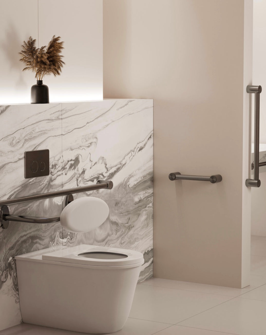 Owen & Finch Care wandgreep 32 mm – Geborsteld Gun Metal PVD – Voor minder-validen sanitaire ruimtes (OFCR2512GM)