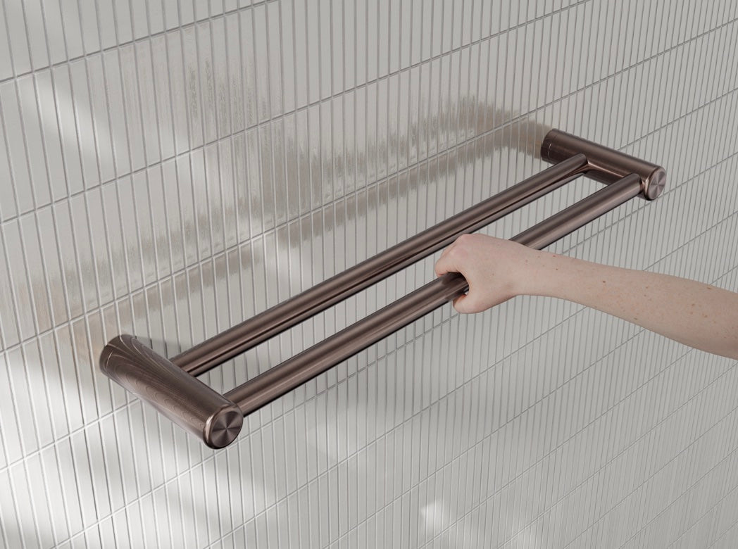 Owen & Finch Care dubbele handdoekrek 25 mm – Wandgreep voor minder-validen sanitaire ruimtes – Geborsteld Satijn Brons PVD