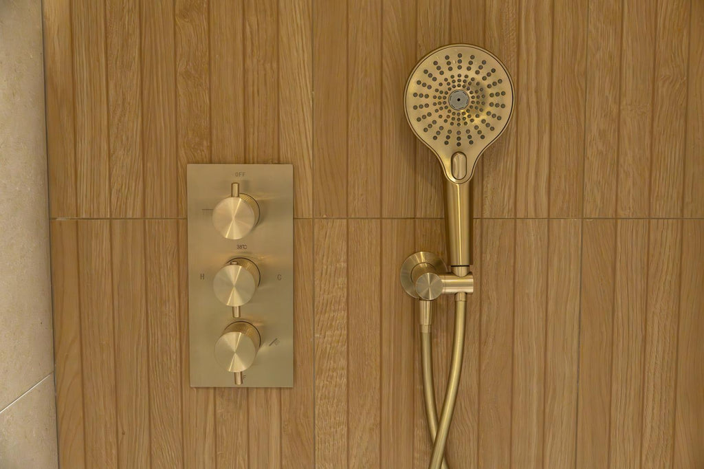 Owen & Finch Messing Inbouw Thermostaatkraan Geborsteld Champagne Goud PVD met Diamantkarteling (OF251909wBG)