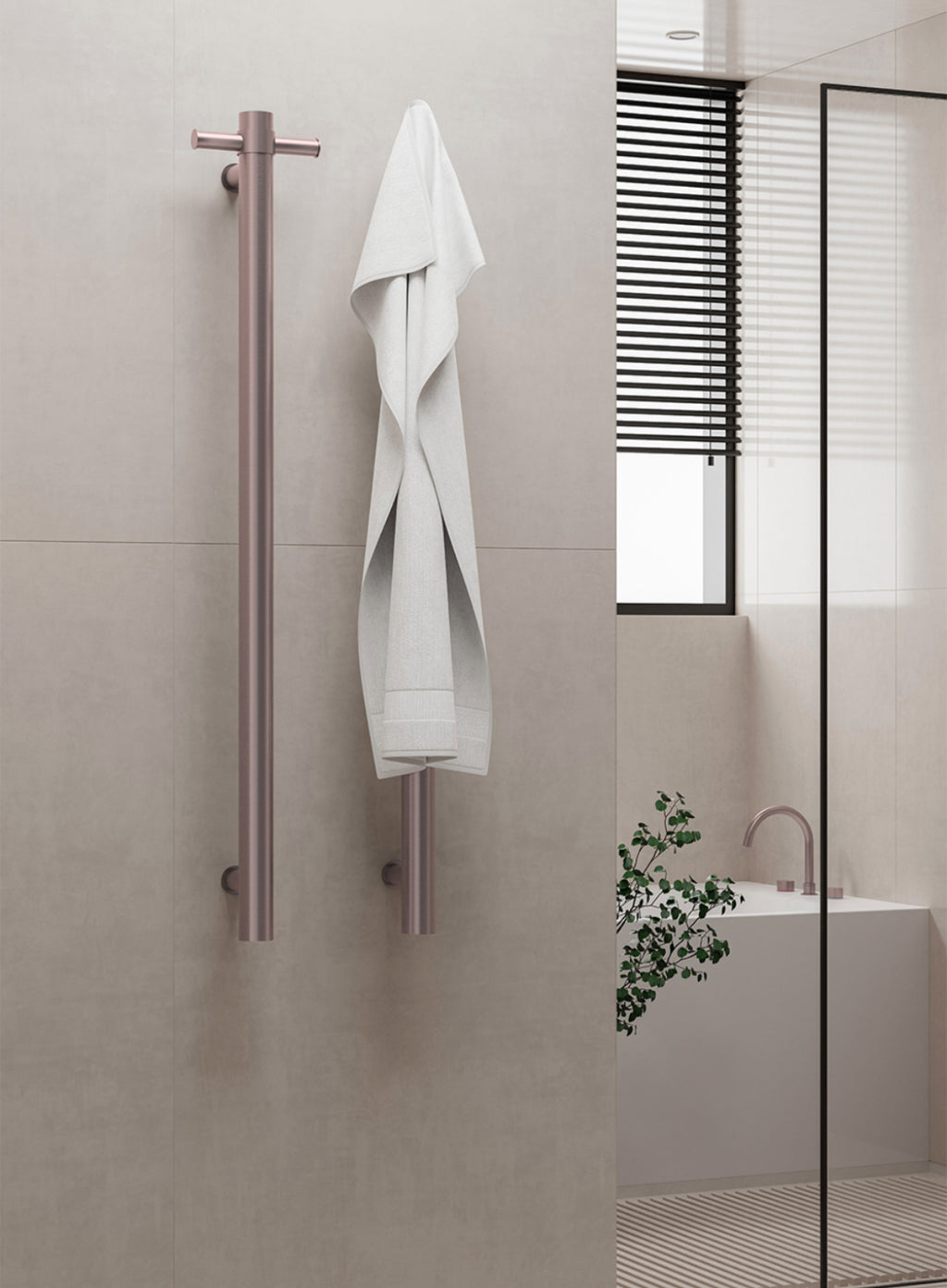 Owen & Finch RVS Verticale Elektrische Handdoekverwarming 900mm – Geborsteld Satijn Brons PVD – Luxe Design Radiator (OFV902hBZ)