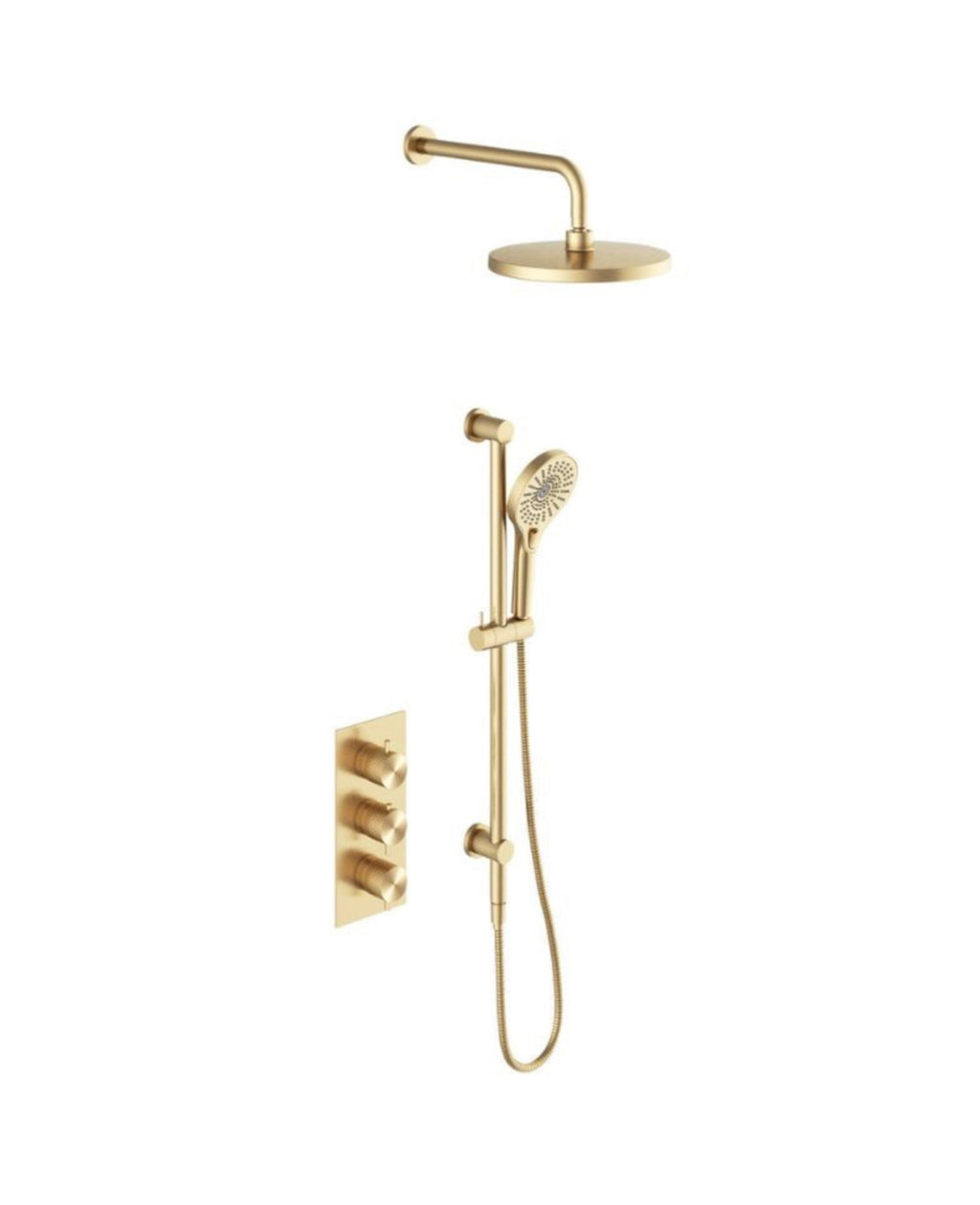 Owen &amp; Finch Brass Shower Set – Brushed Champagne Gold (PVD) | Thermostatic Valve with Diamond Knurling, Hand Shower &amp; Rain Shower Ø250mm (OF251913BG)