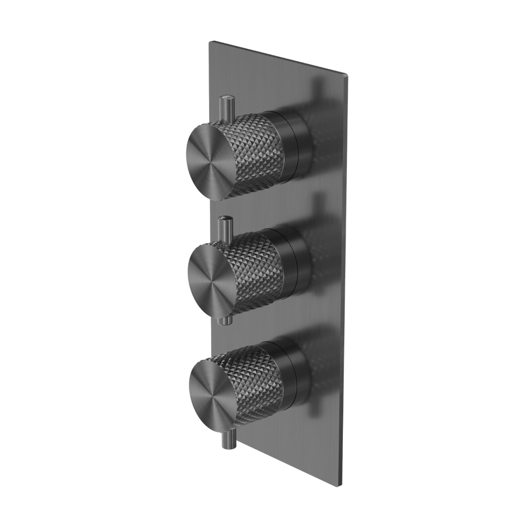 Owen &amp; Finch Brass Shower Set – Brushed Graphite (PVD) | Thermostatic Mixer with Diamond Knurling, Hand Shower &amp; Rain Shower Ø250mm (OF251913GR)